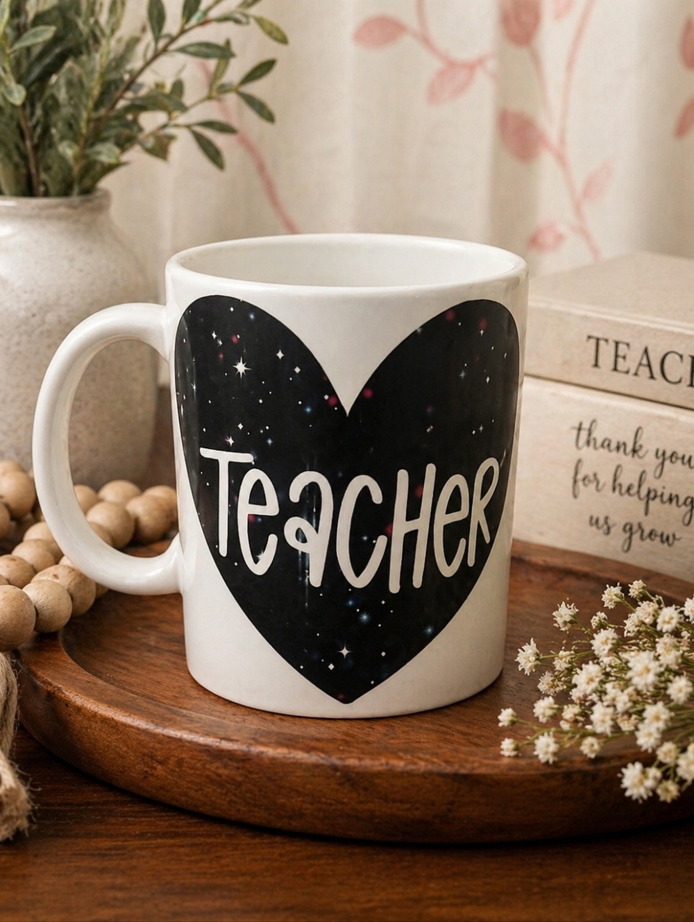 Teacher Heart Ceramic Coffee Mug - Black & White
